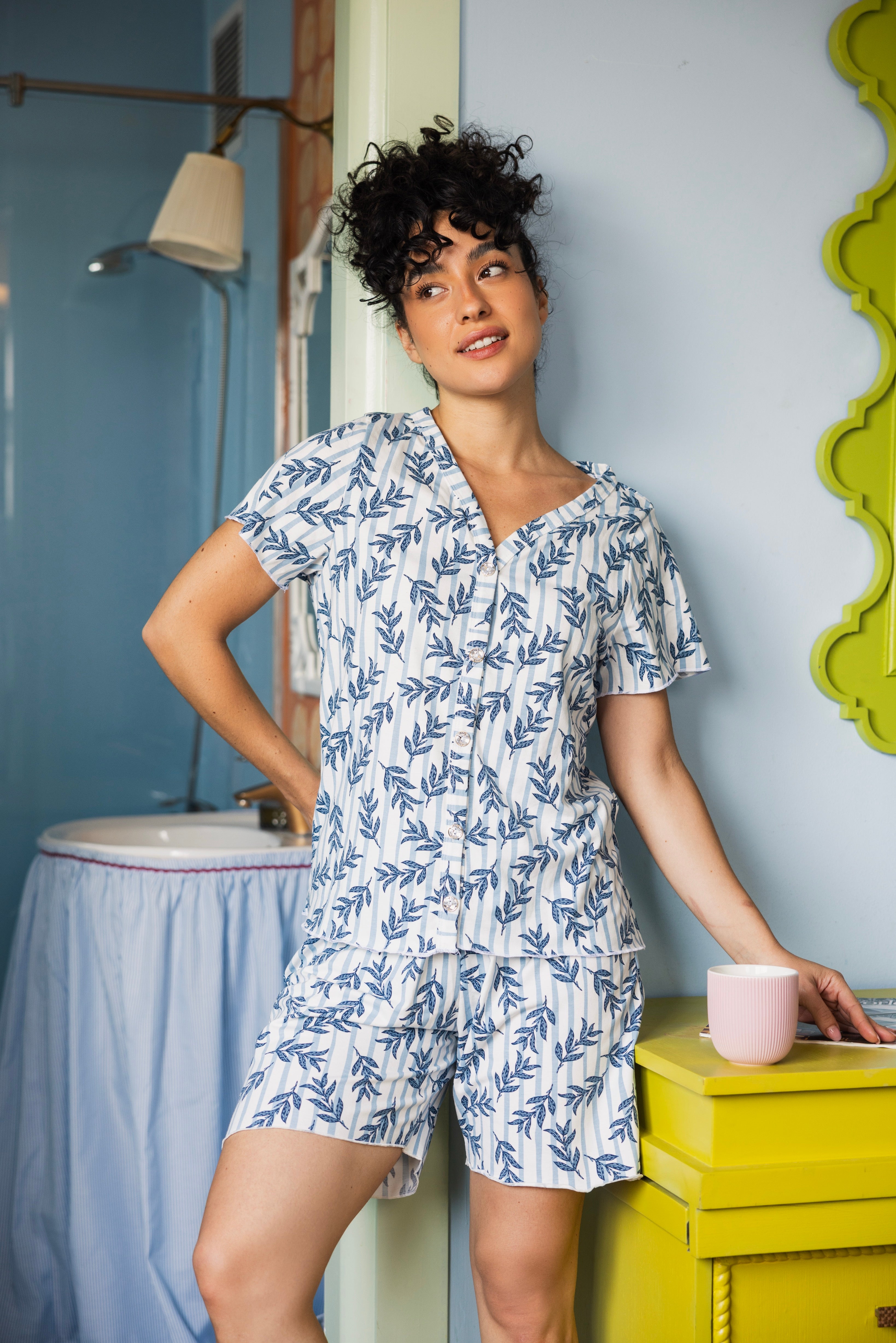 Bluish Leaves Cotton Pajama Collection