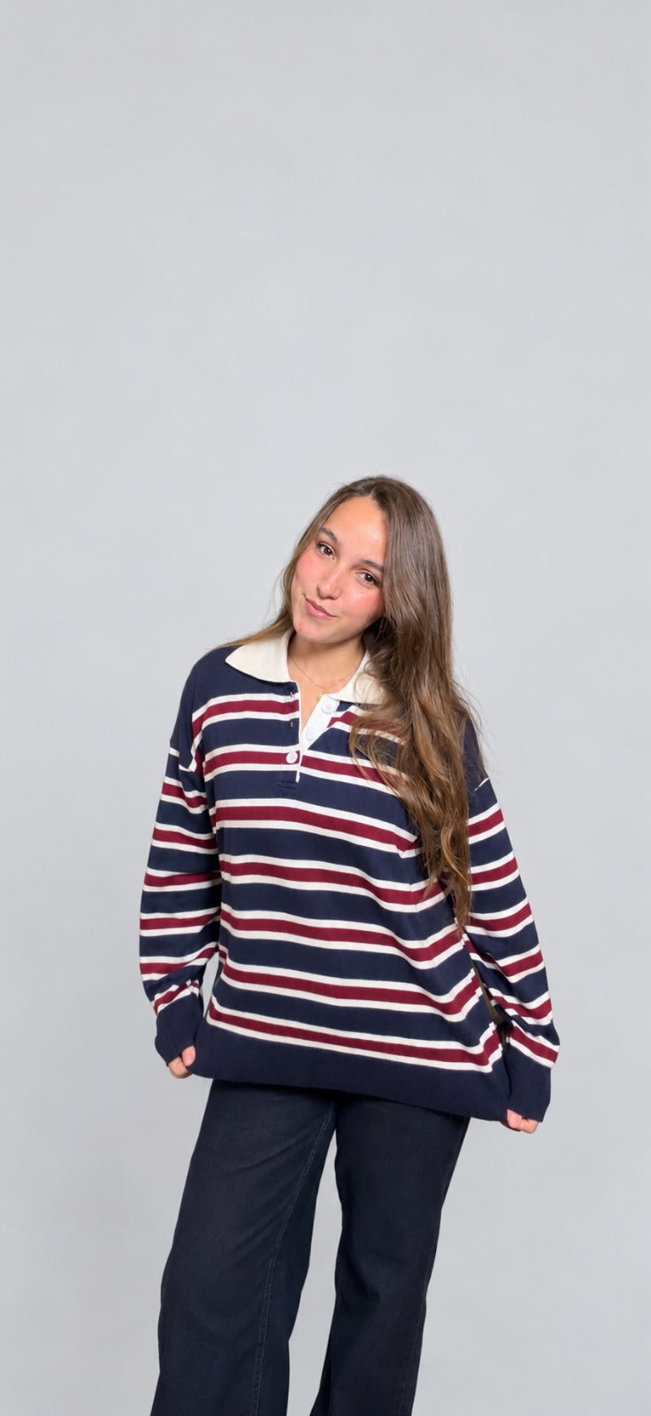 GUMUS Rugby Stripe Knit Polo in Navy