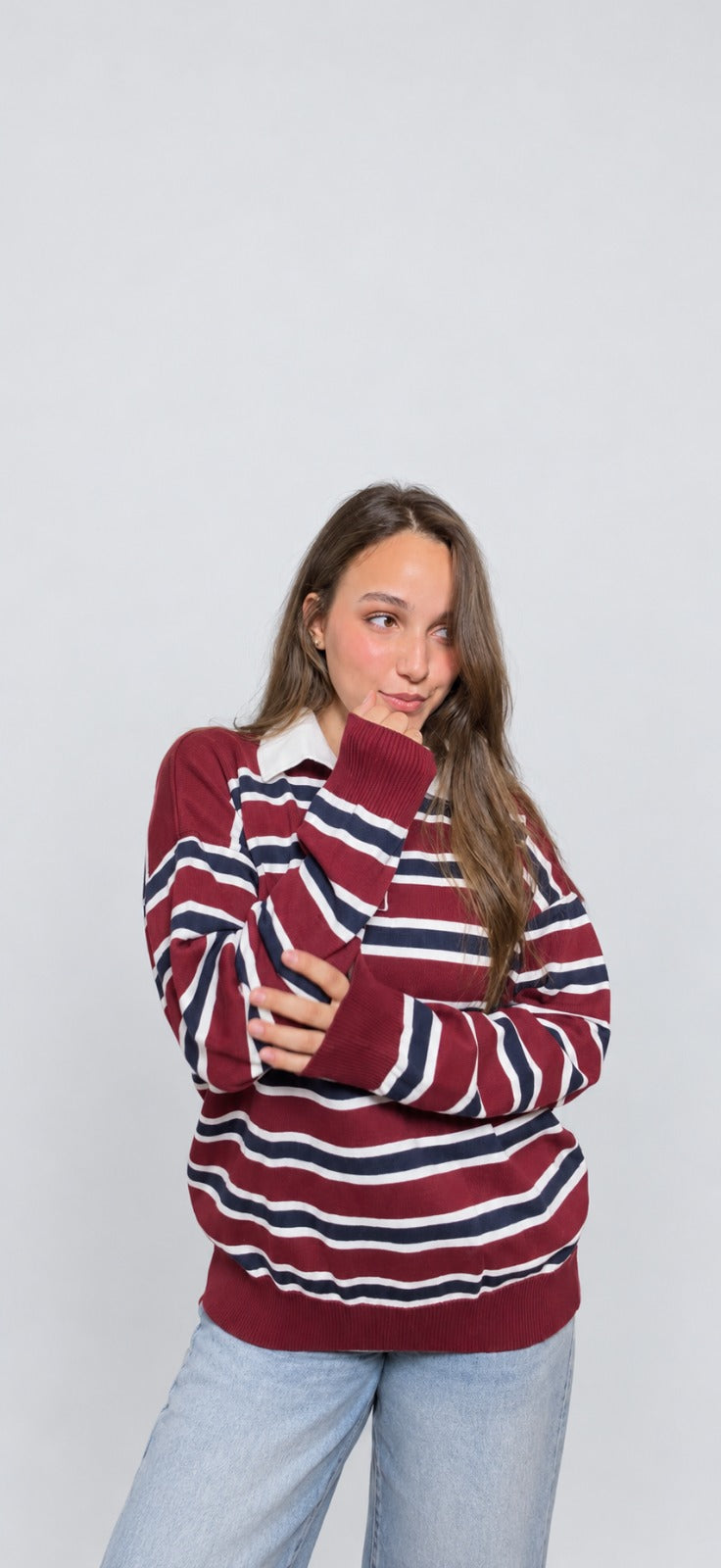 GUMUS Rugby Stripe Knit Polo in Burgundy