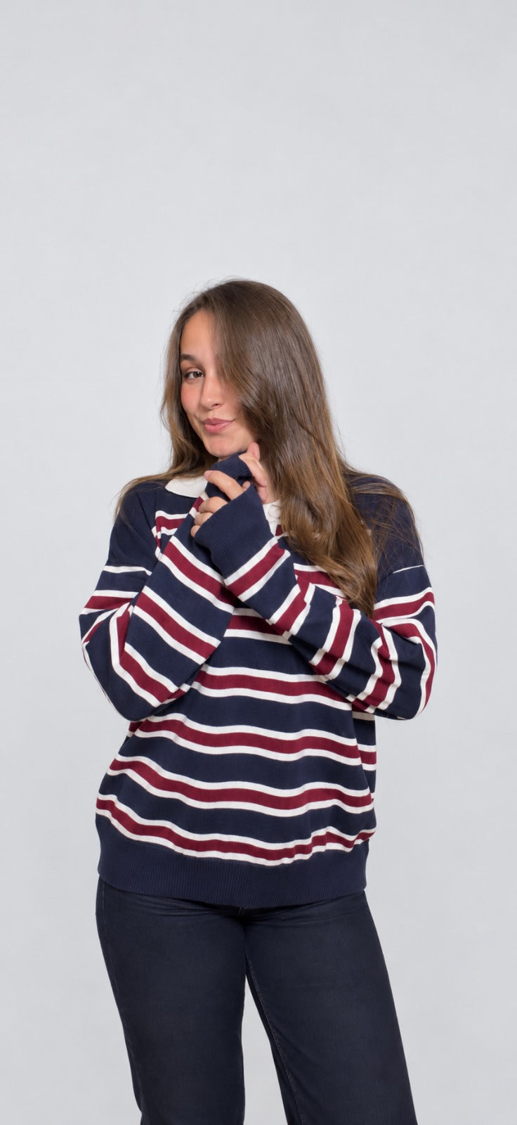 GUMUS Rugby Stripe Knit Polo in Navy