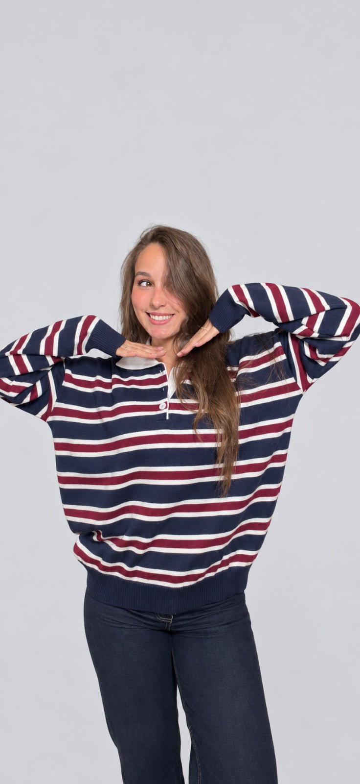 GUMUS Rugby Stripe Knit Polo in Navy