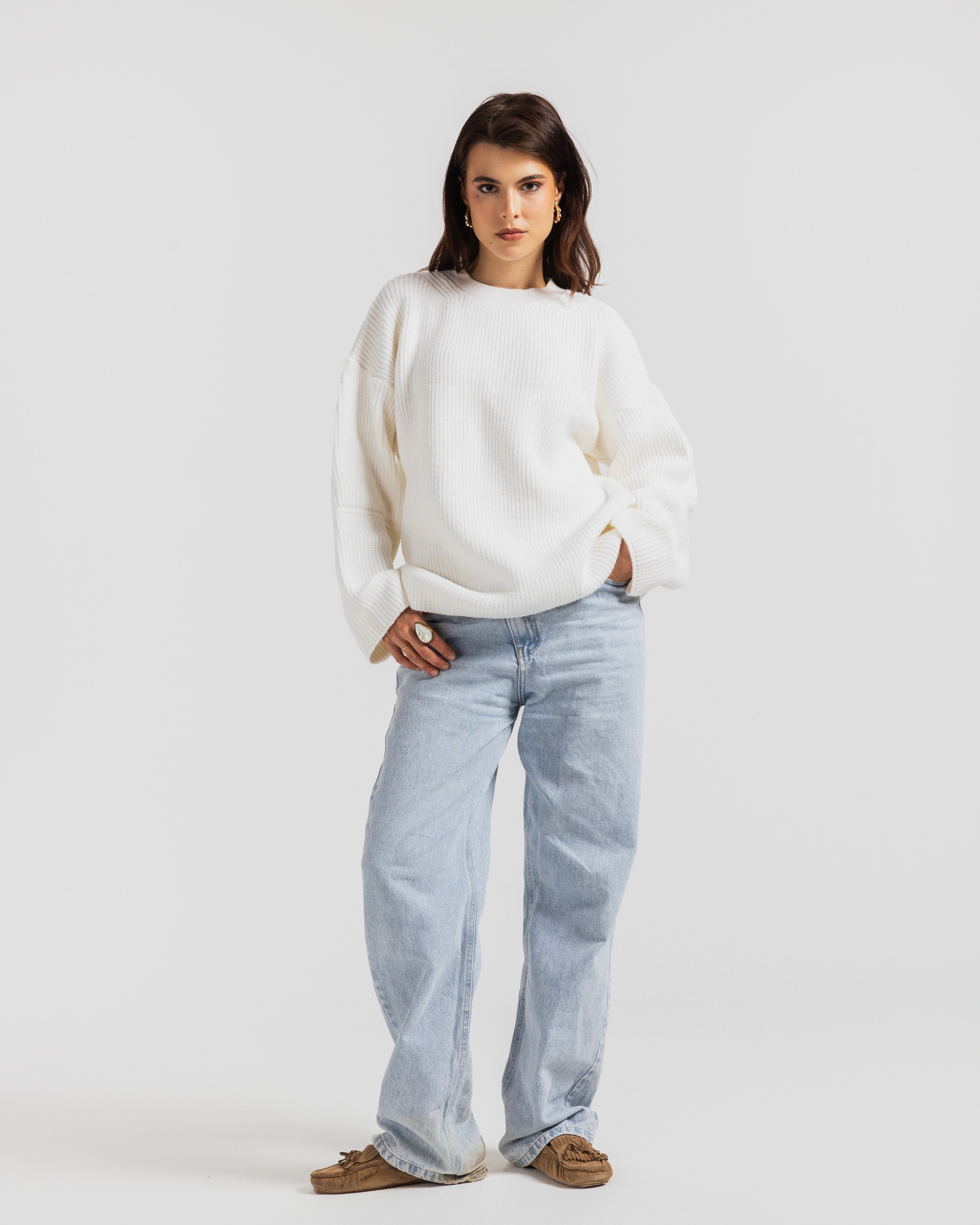 Oversized Ribbed Knit Crew Neck Sweater