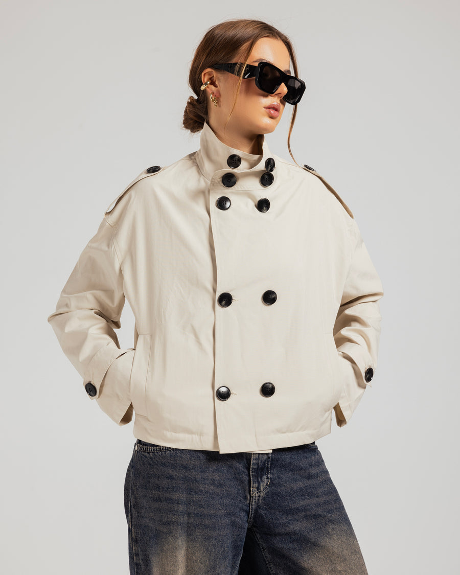 Cropped Military Trench Jacket