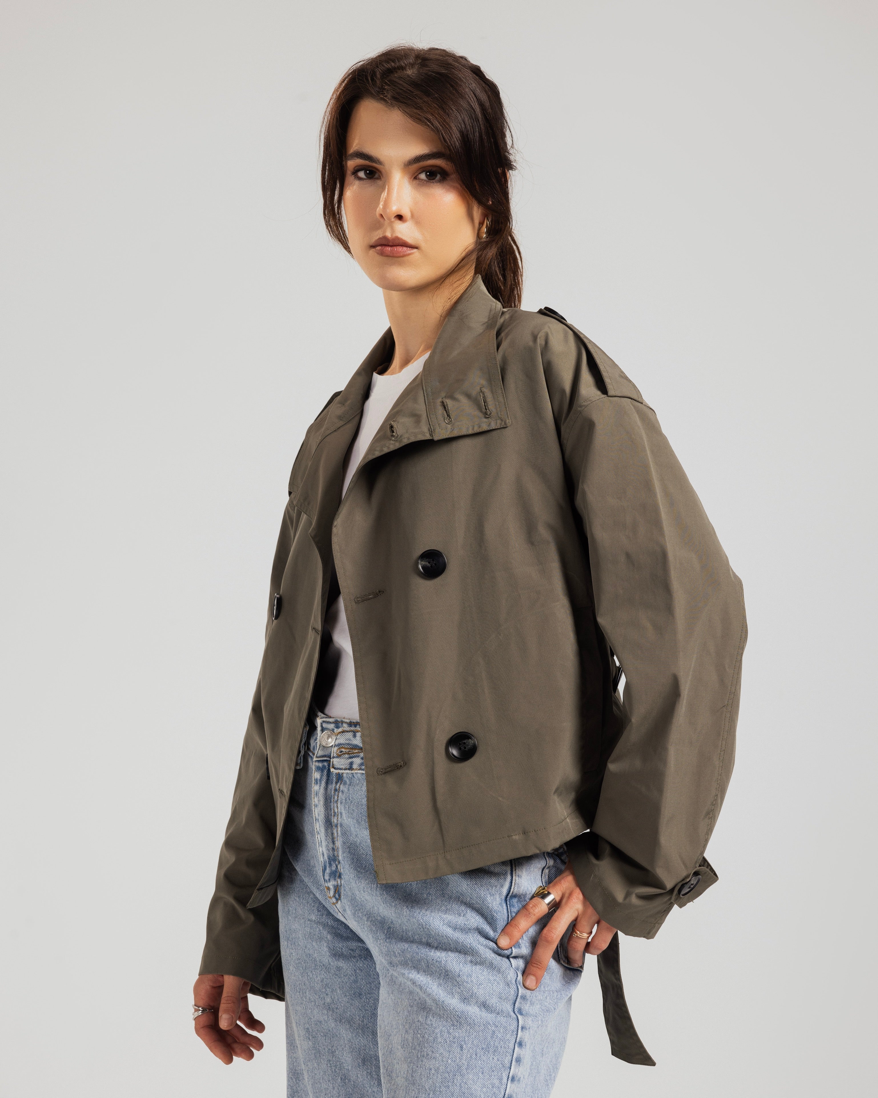 Cropped Military Trench Jacket