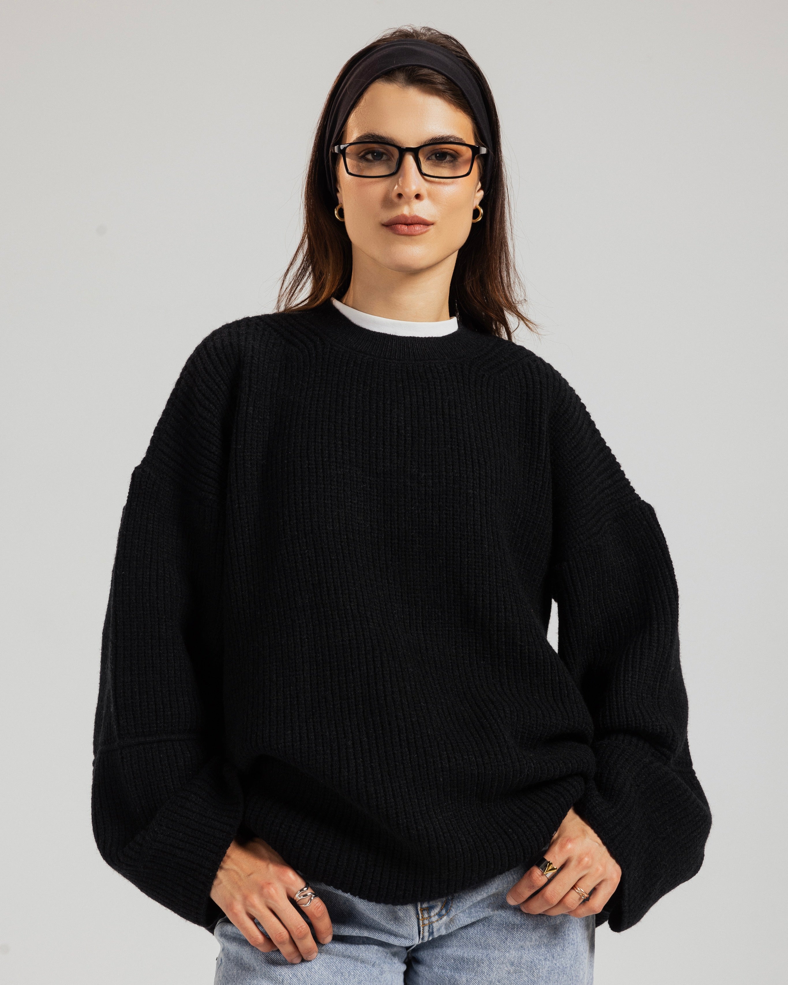 Oversized Ribbed Knit Crew Neck Sweater