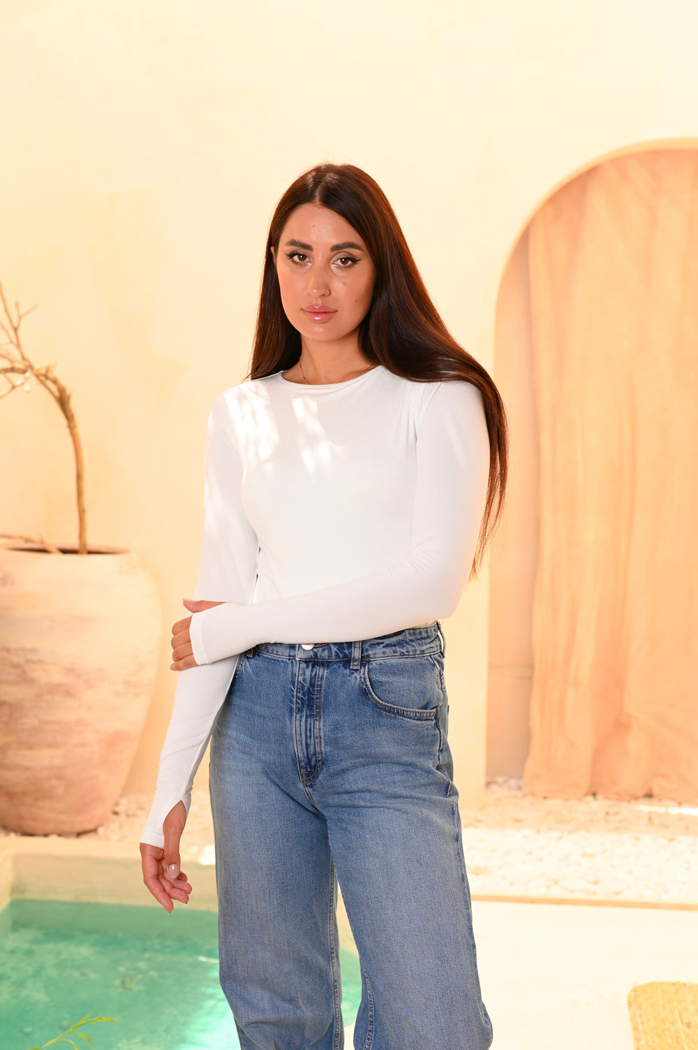 Soft Cotton Long Sleeve Basic Top — tops by Gumus