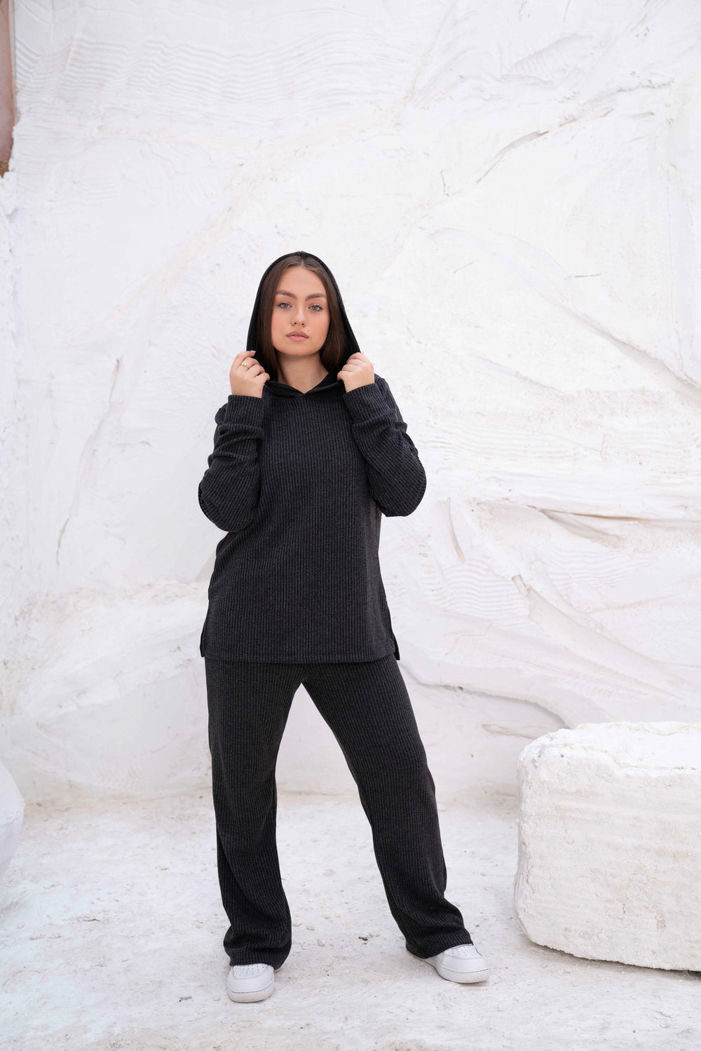 Black Rib Hooded Lounge Set — sets by Gumus