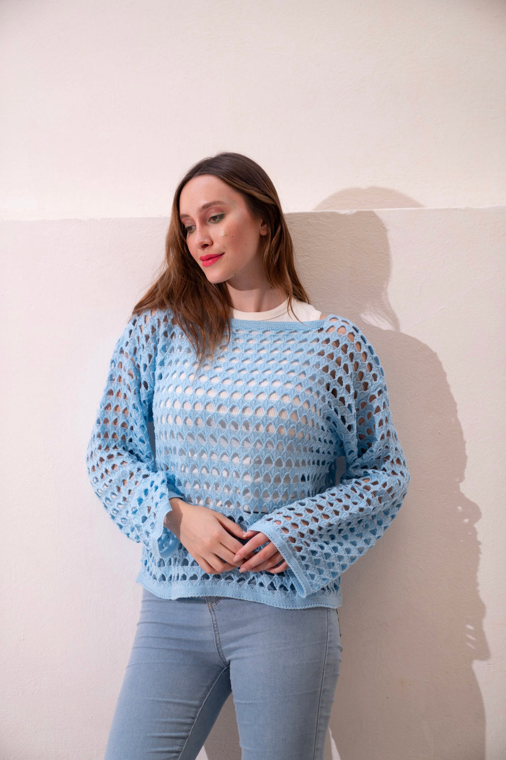 Baby Blue Mesh Blouse — tops by Gumus