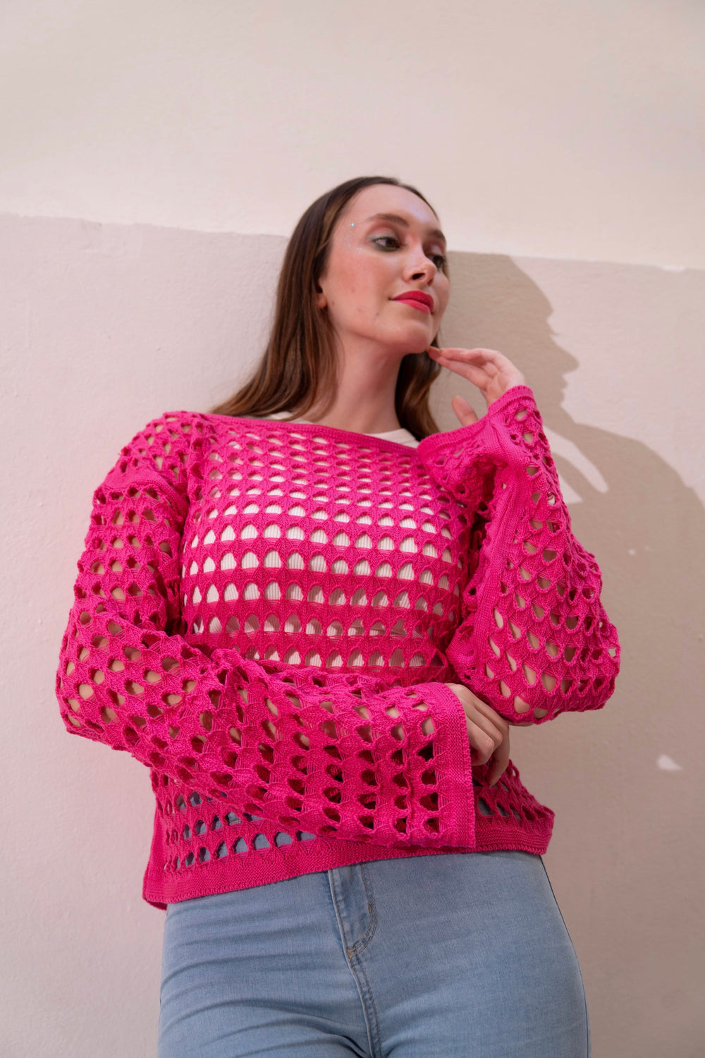 fuchia Mesh Blouse — tops by Gumus