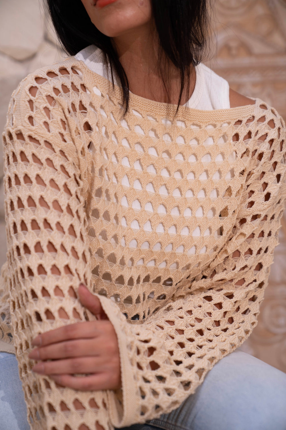 Beige Mesh Blouse — tops by Gumus