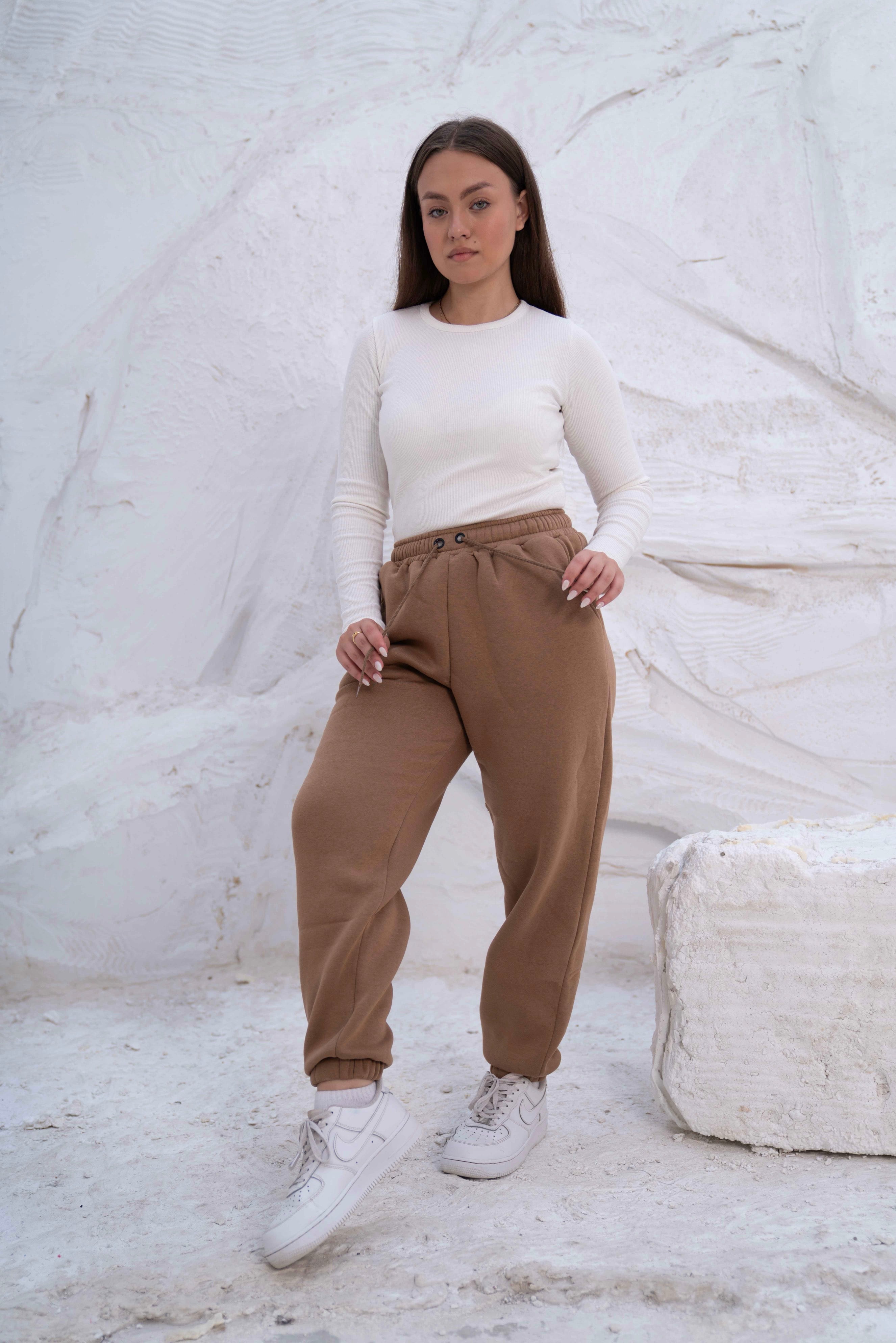 Beige High-Waist Women's Sweatpants