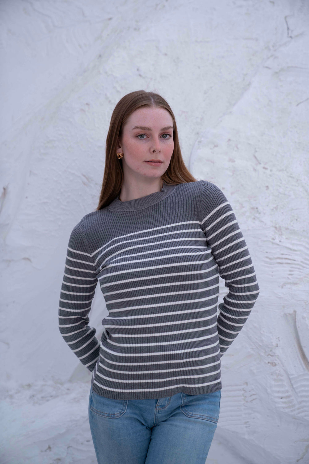 Striped Wool Knit Long Sleeve Top — tops by Gumus
