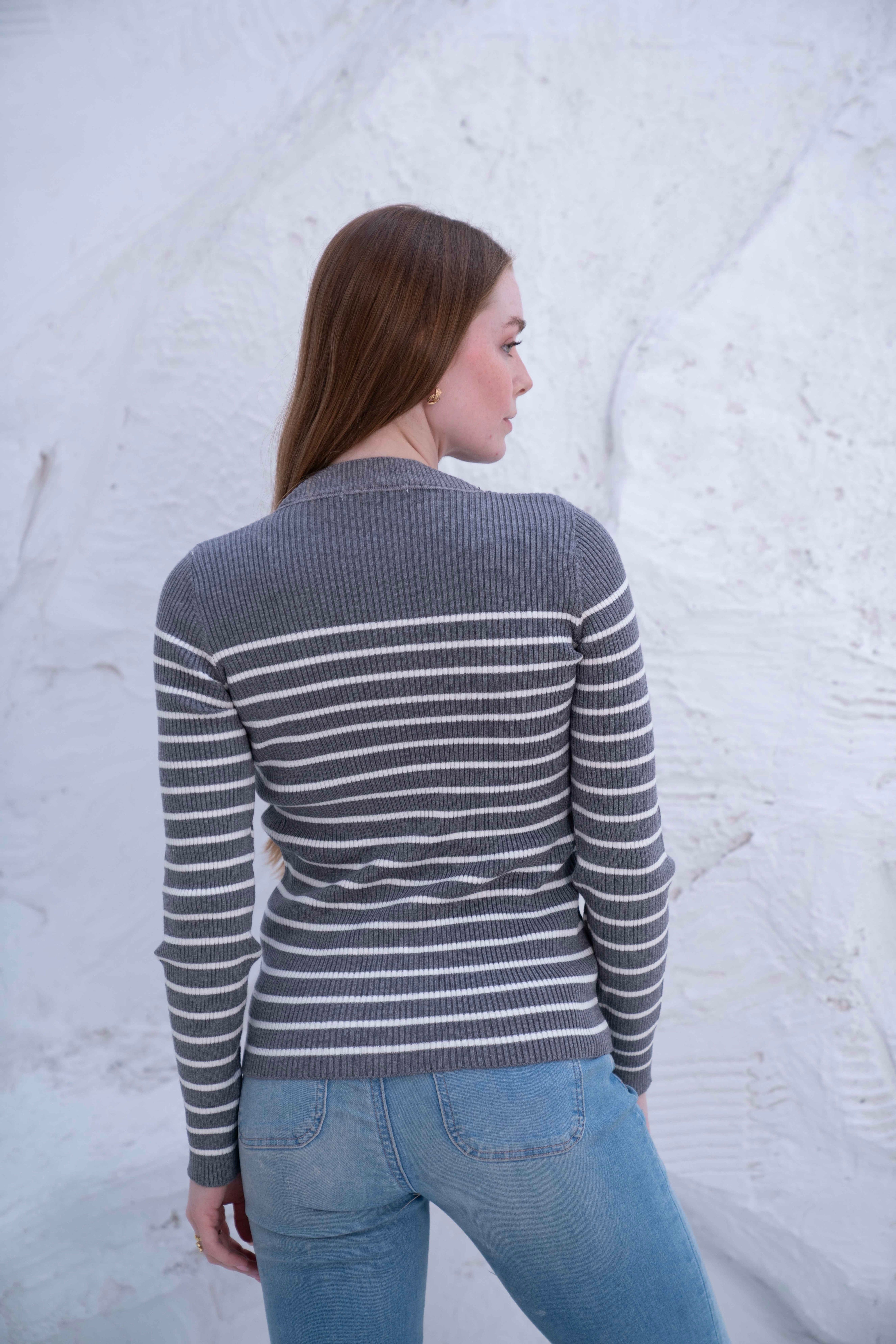 Striped Wool Knit Long Sleeve Top