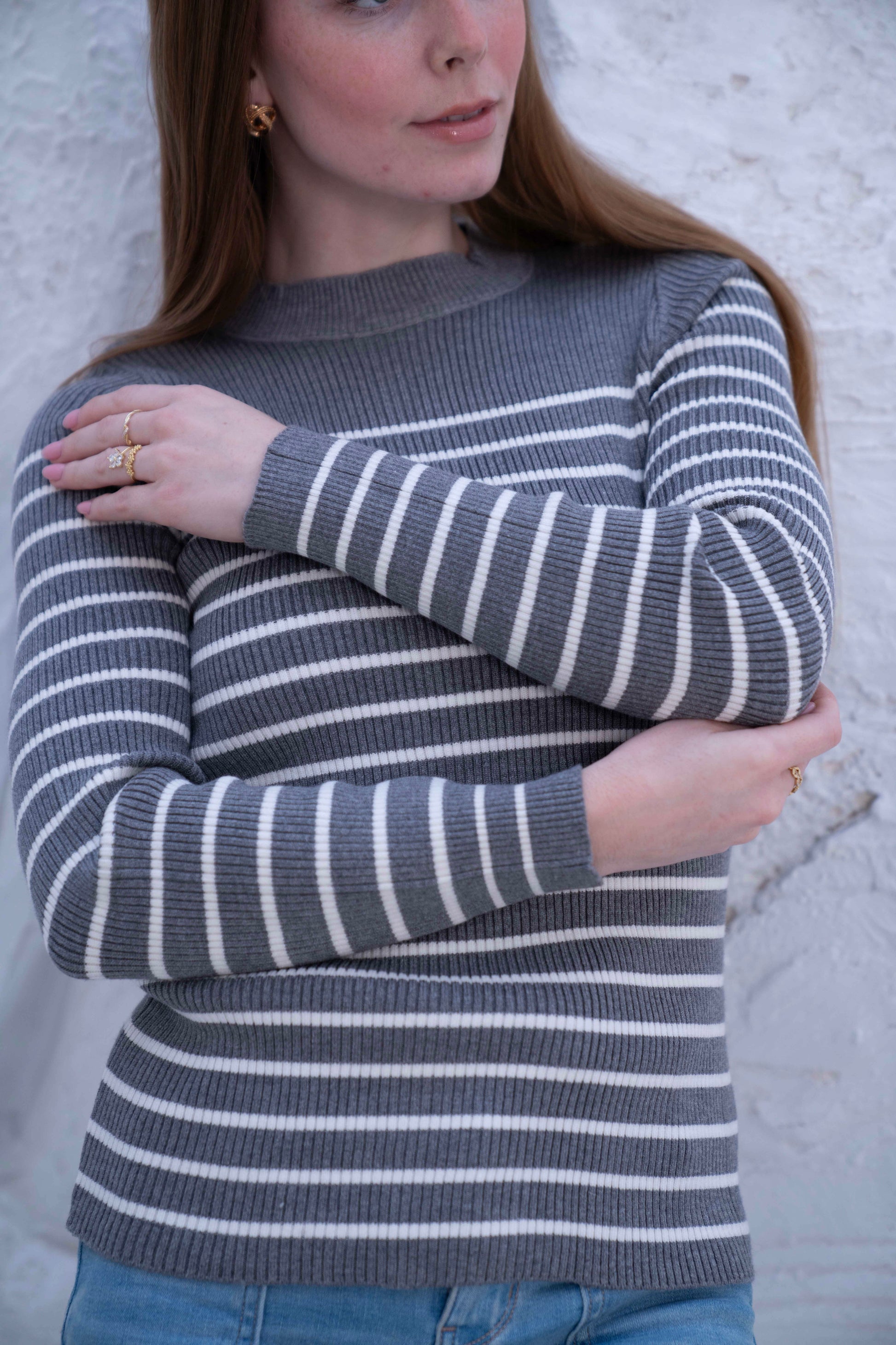 Striped Wool Knit Long Sleeve Top