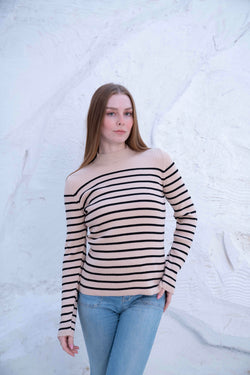 Image of Striped Wool Knit Long Sleeve Top