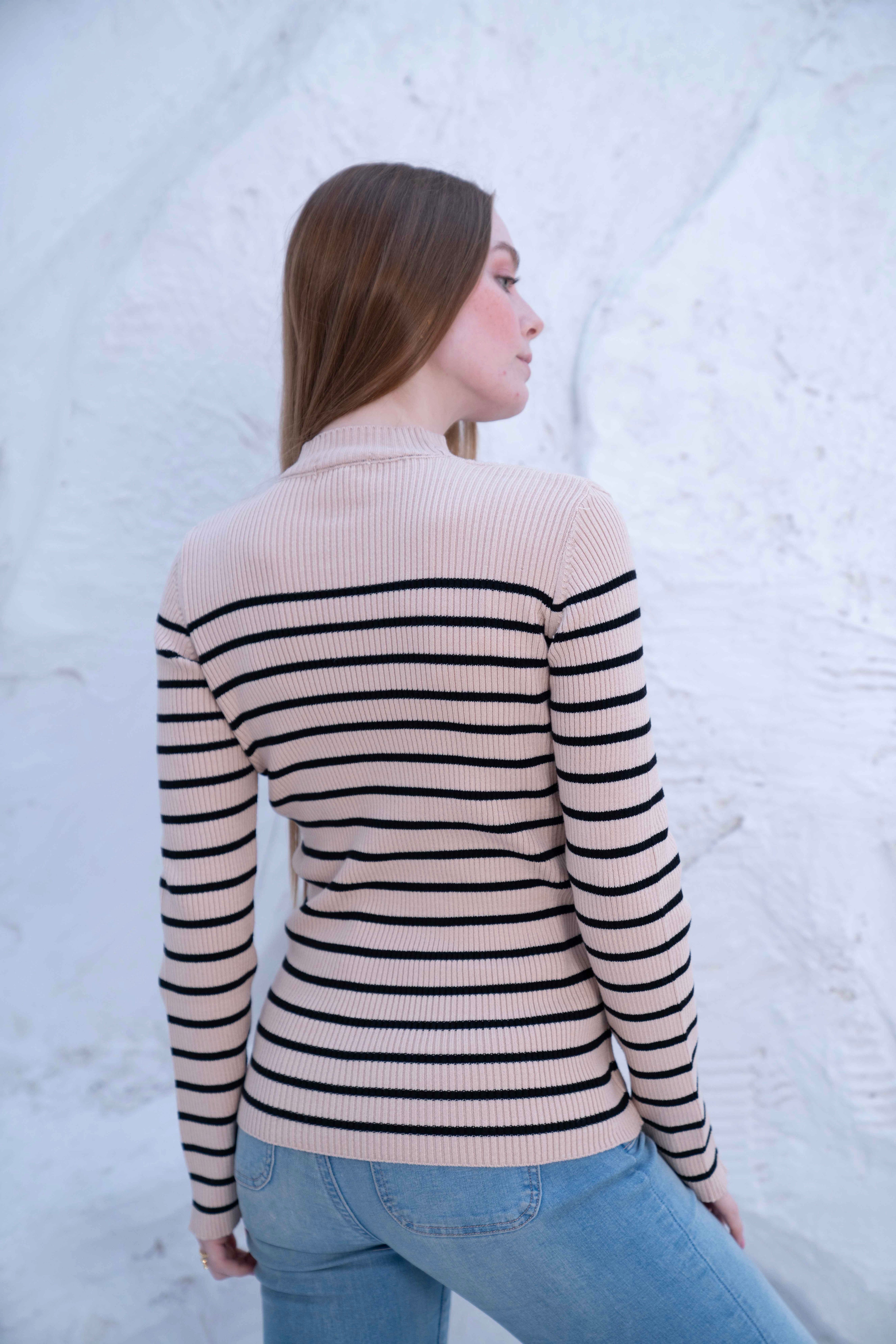 Striped Wool Knit Long Sleeve Top