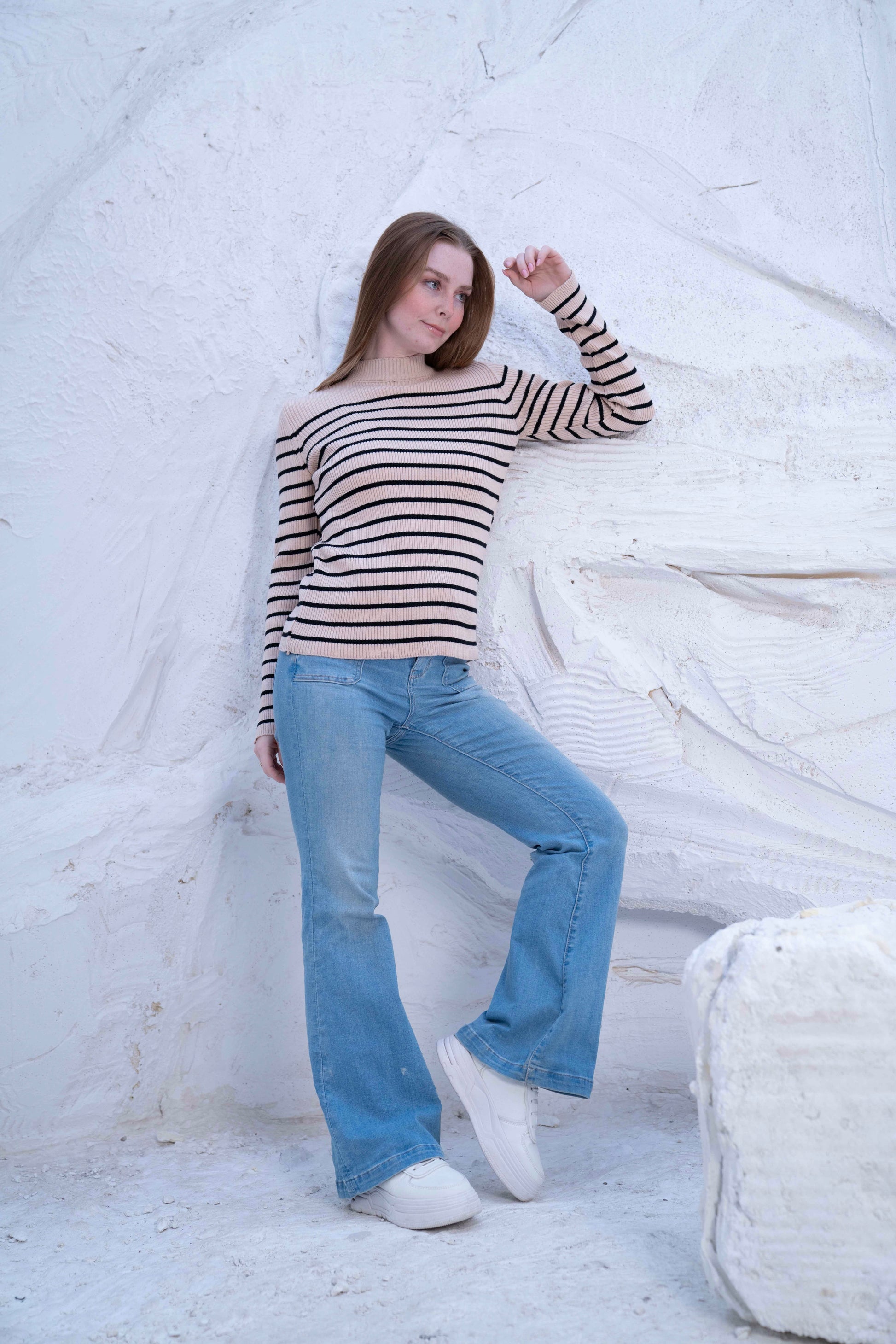 Striped Wool Knit Long Sleeve Top