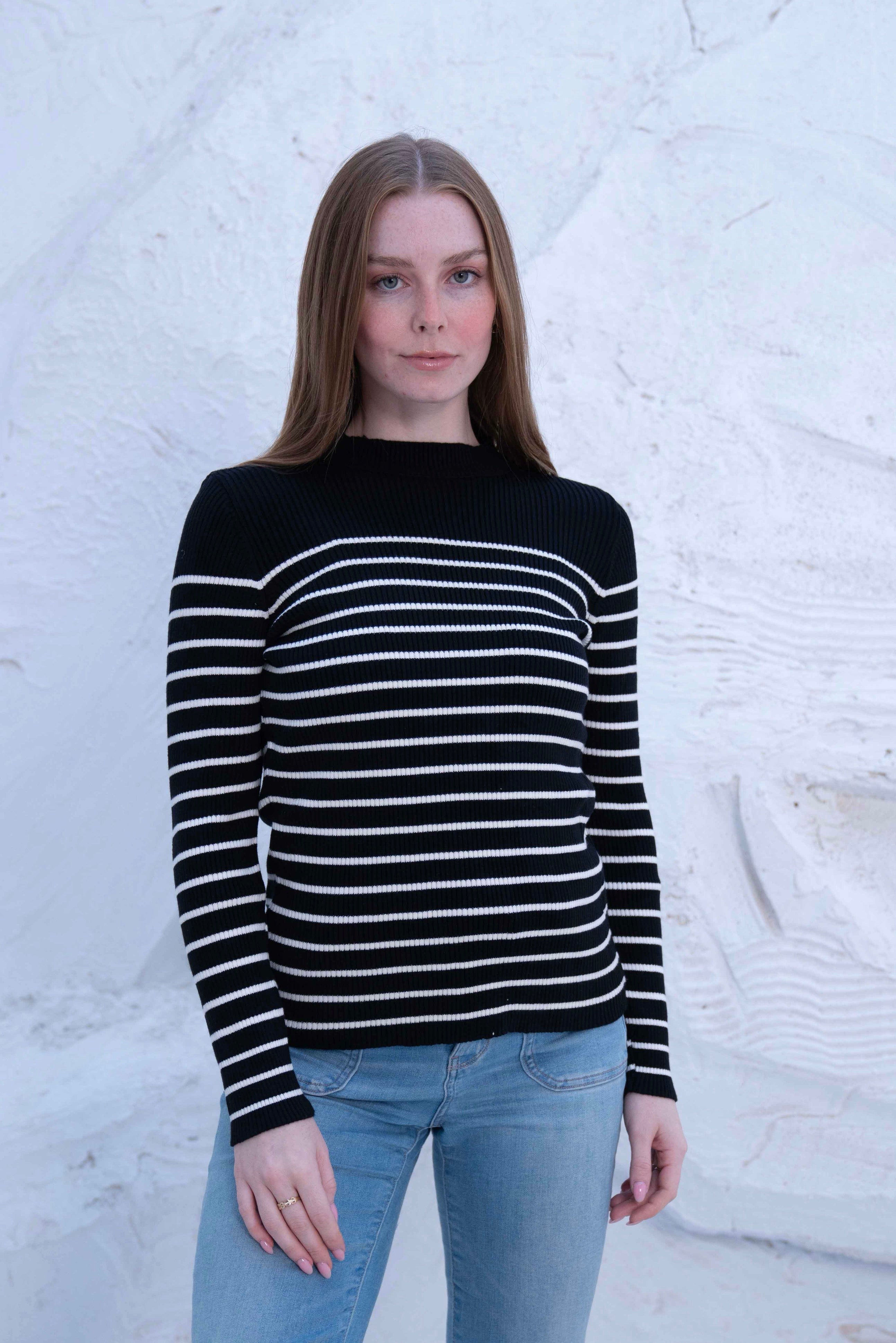 Striped Wool Knit Long Sleeve Top