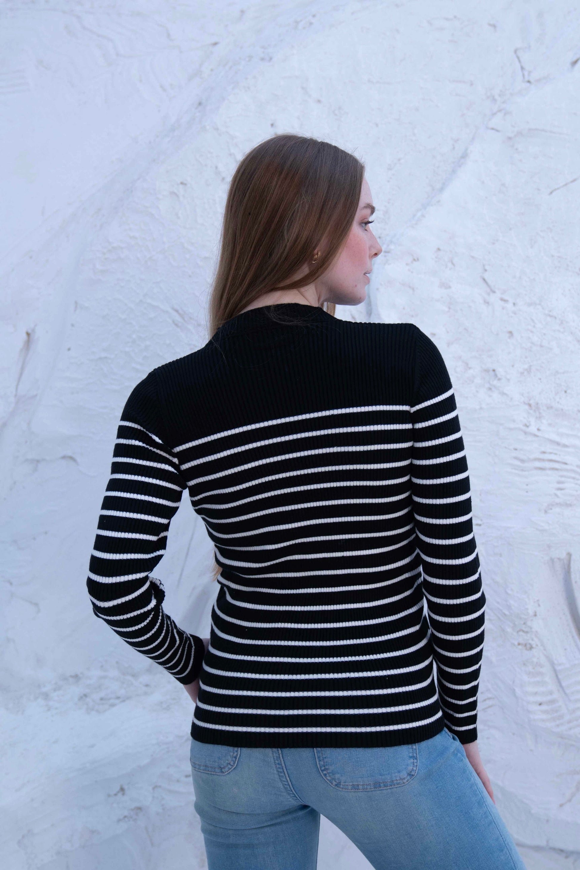 Striped Wool Knit Long Sleeve Top