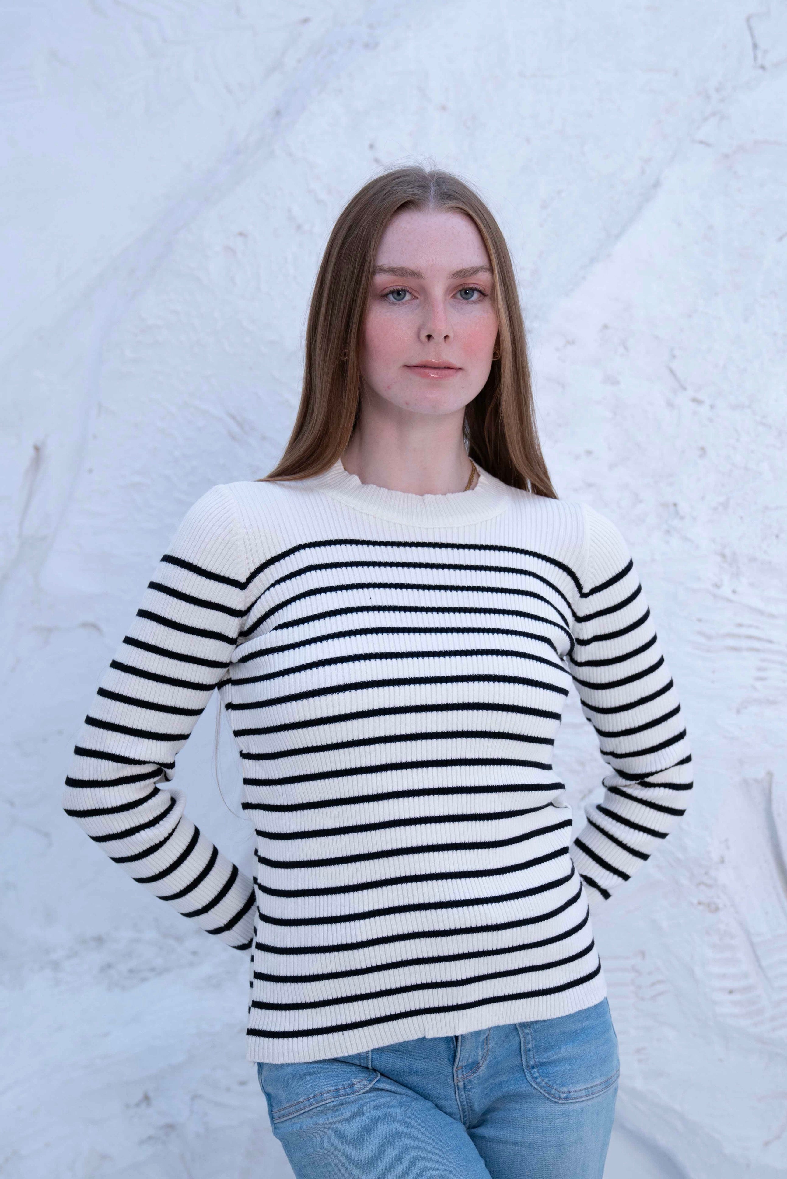 Striped Wool Knit Long Sleeve Top