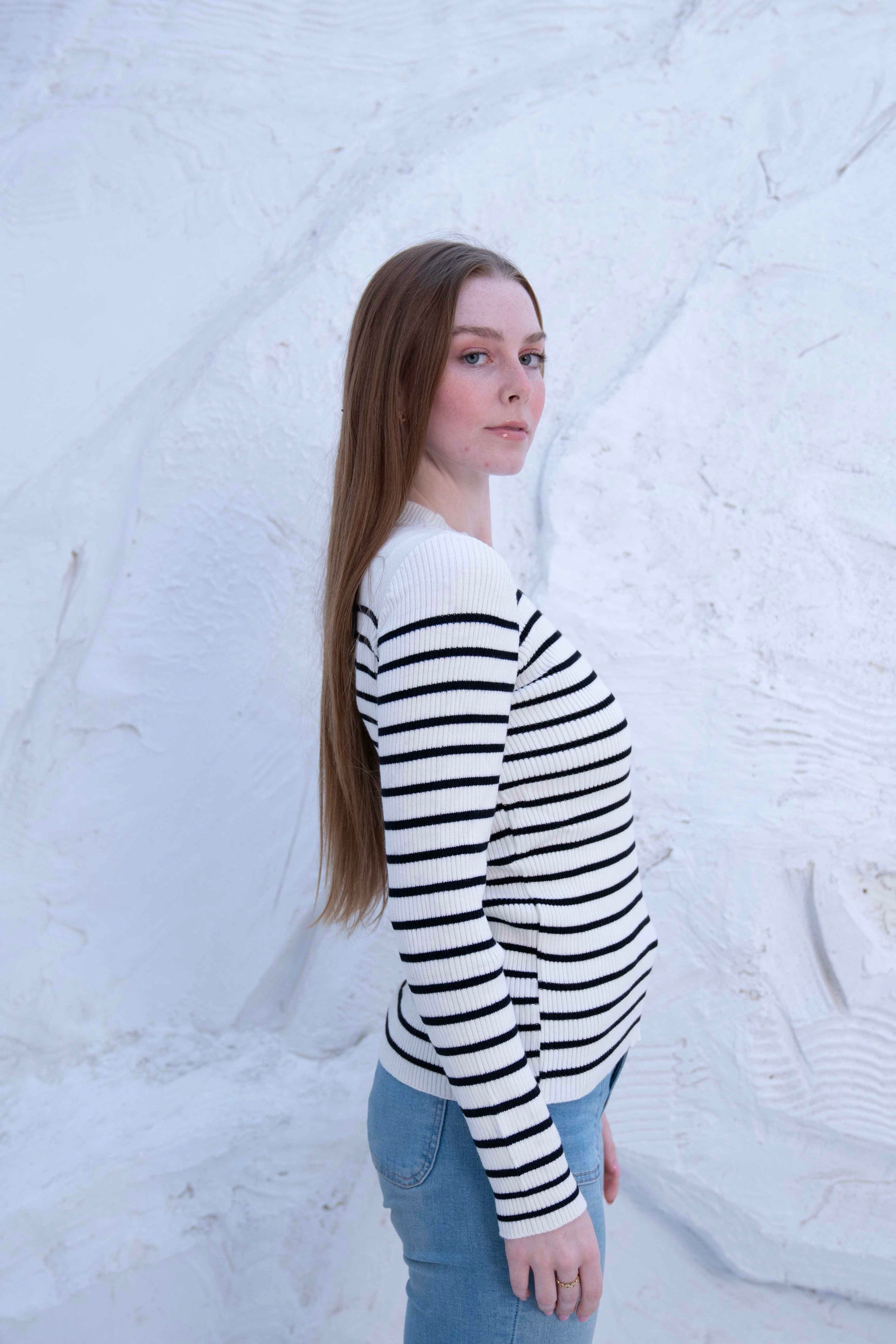 Striped Wool Knit Long Sleeve Top