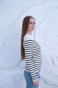 Image of Striped Wool Knit Long Sleeve Top