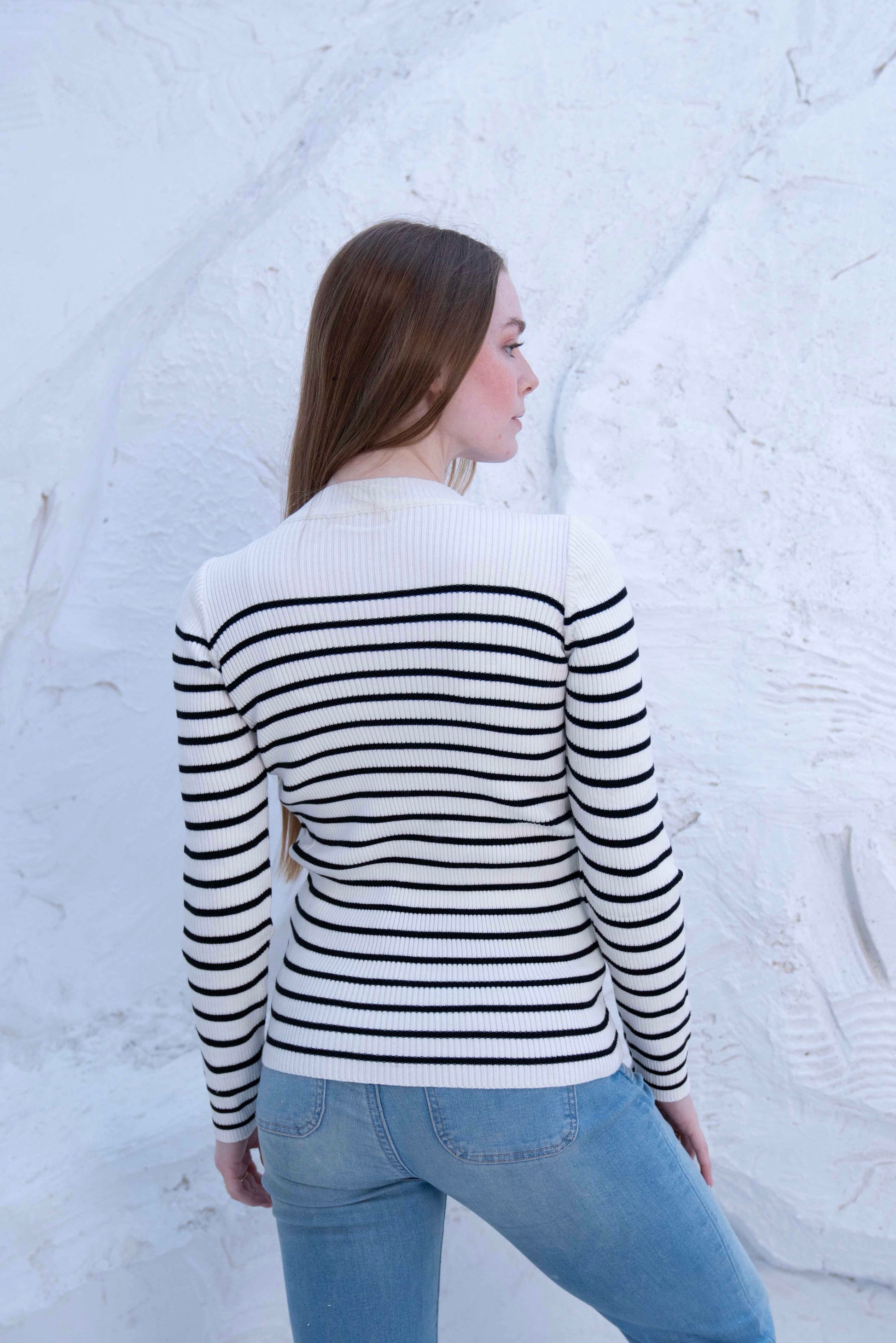 Striped Wool Knit Long Sleeve Top