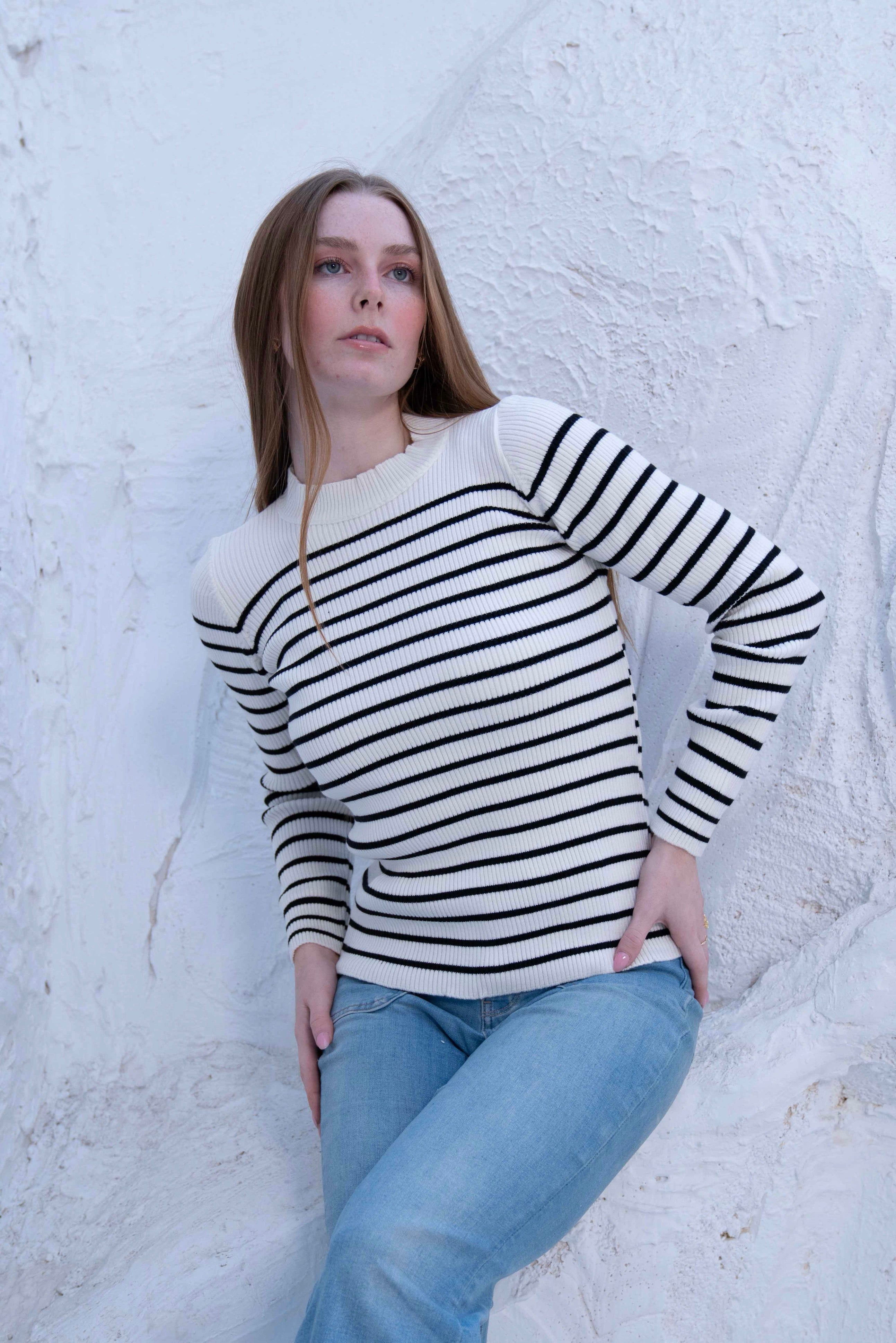 Striped Wool Knit Long Sleeve Top