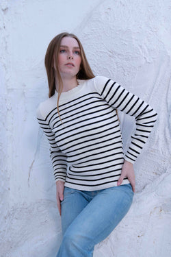 Image of Striped Wool Knit Long Sleeve Top