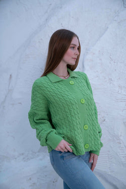 Image of Knit Wool Button-Up Jacket