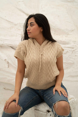 Image of Cable-Knit Sleeveless Hoodie