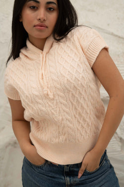 Image of Cable-Knit Sleeveless Hoodie