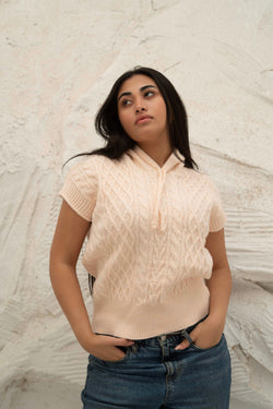 Image of Cable-Knit Sleeveless Hoodie