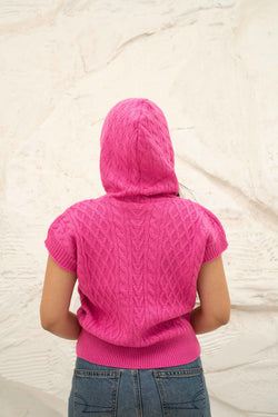 Image of Cable-Knit Sleeveless Hoodie