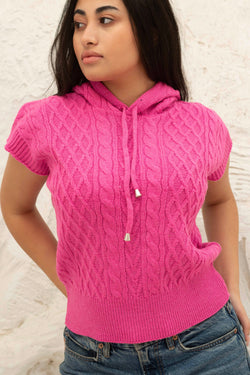 Image of Cable-Knit Sleeveless Hoodie