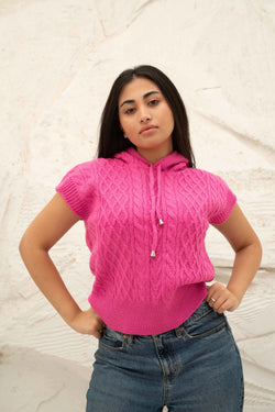 Image of Cable-Knit Sleeveless Hoodie