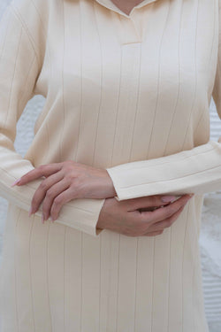 Image of Creamy Ribbed Knit Gumus Dress with Side Slits