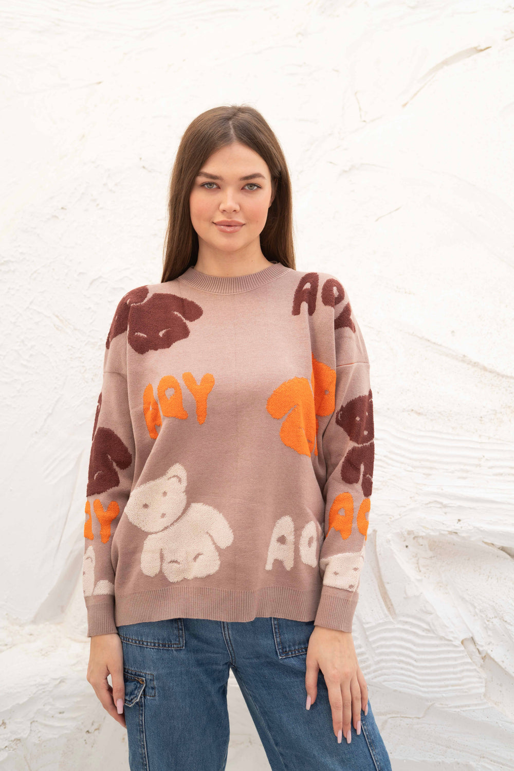 Beige Teddy Bear Oversized Pullover — knitwear by Gumus