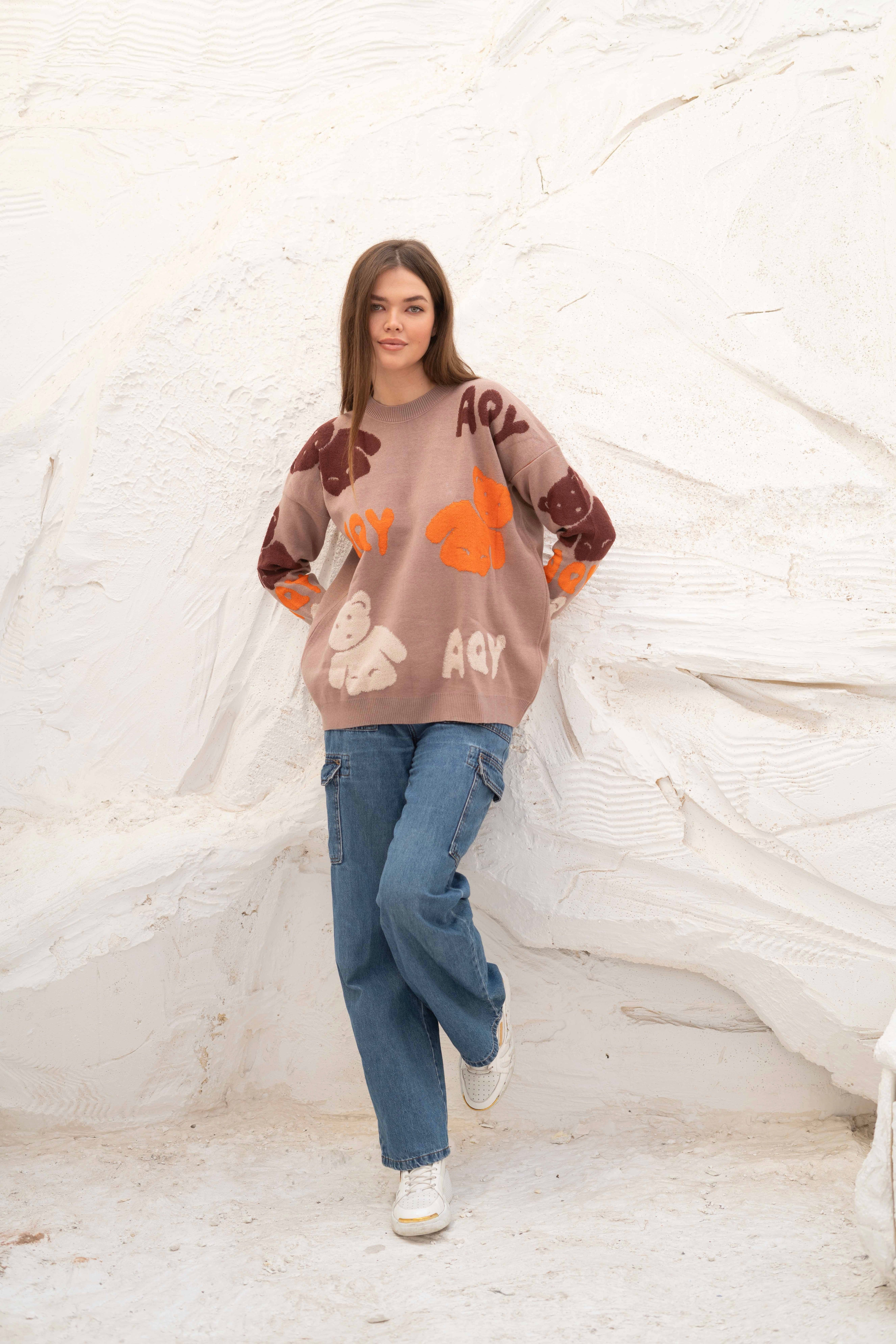 Beige Teddy Bear Oversized Pullover