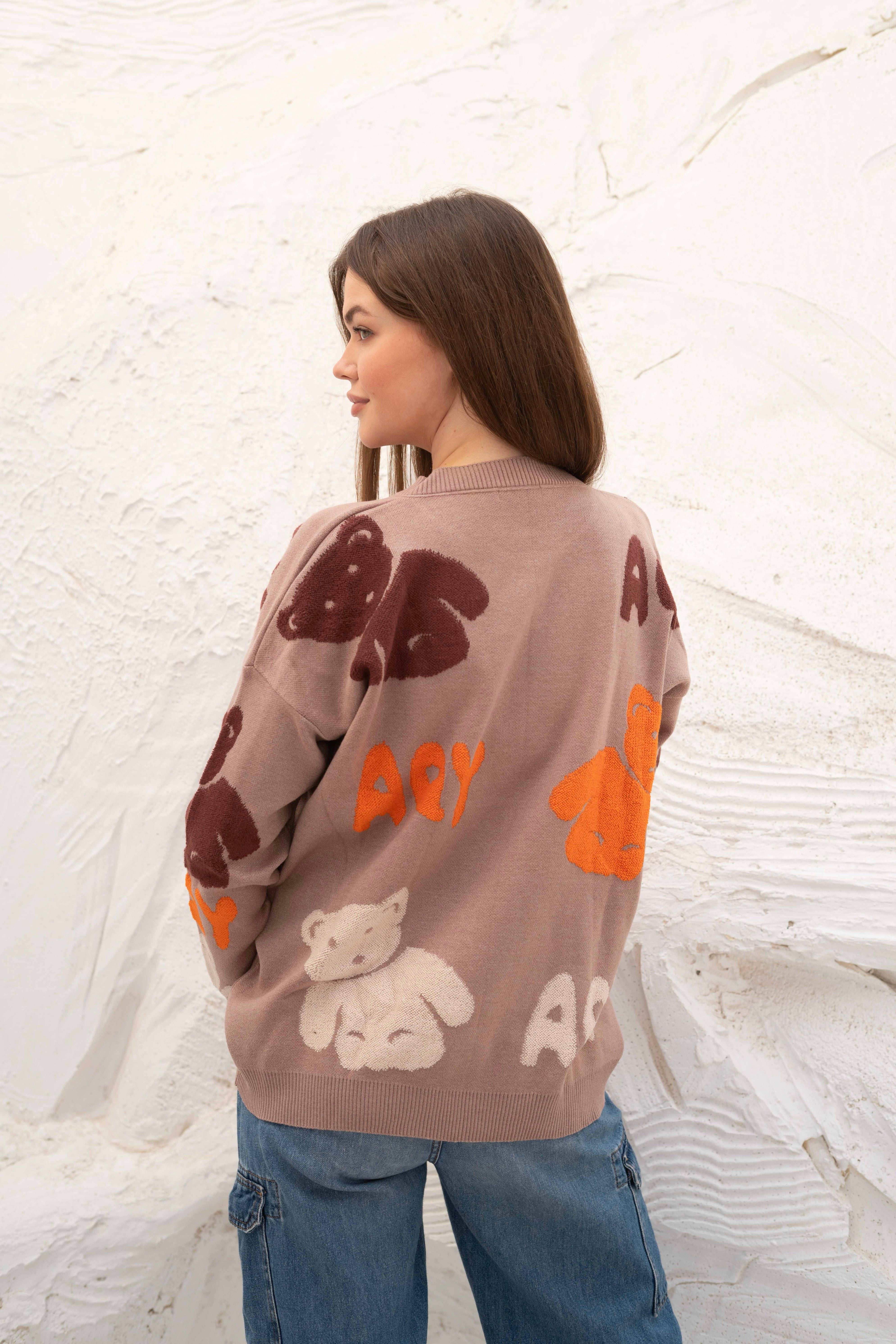 Beige Teddy Bear Oversized Pullover