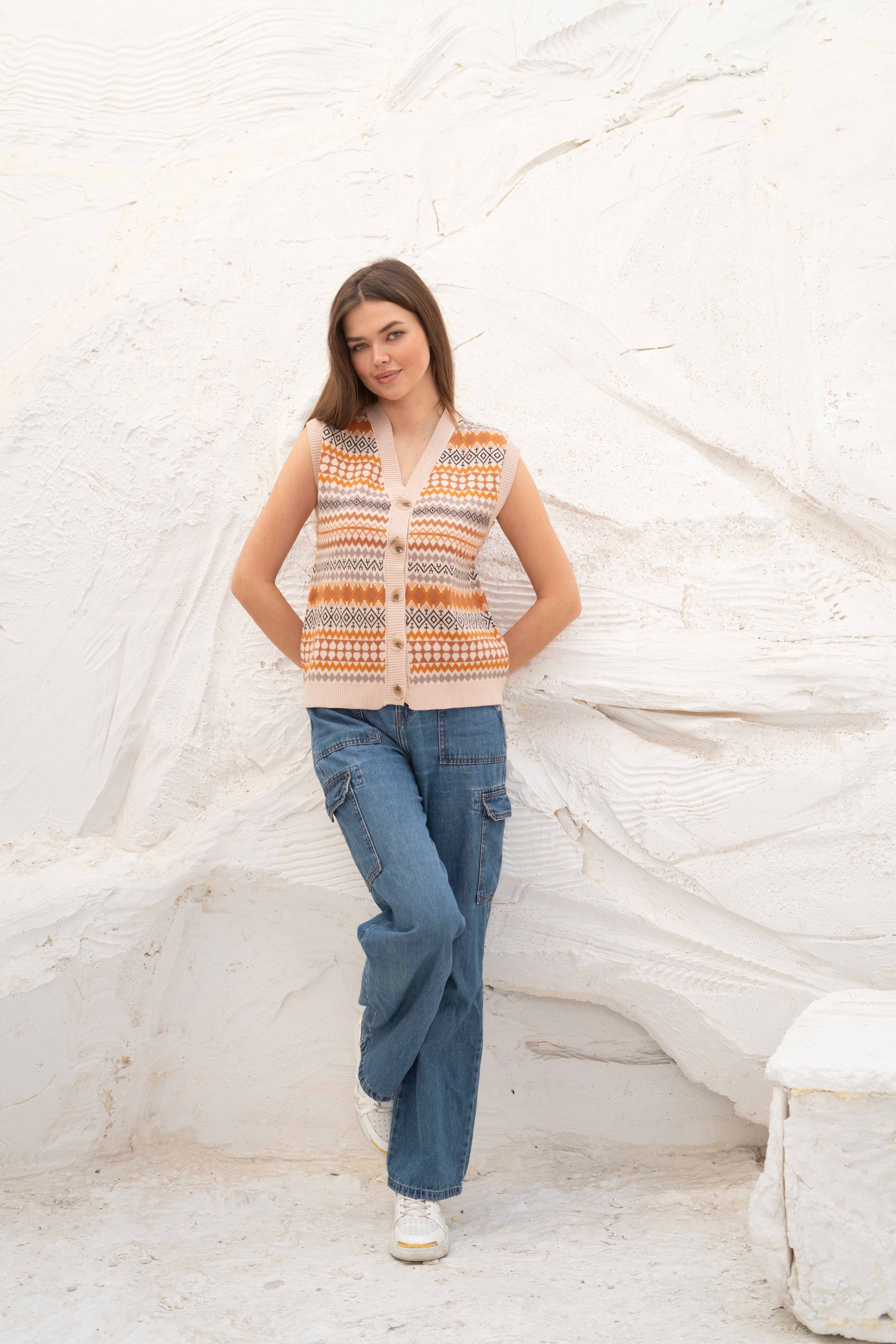 Nordic Patterned Sleeveless Vest