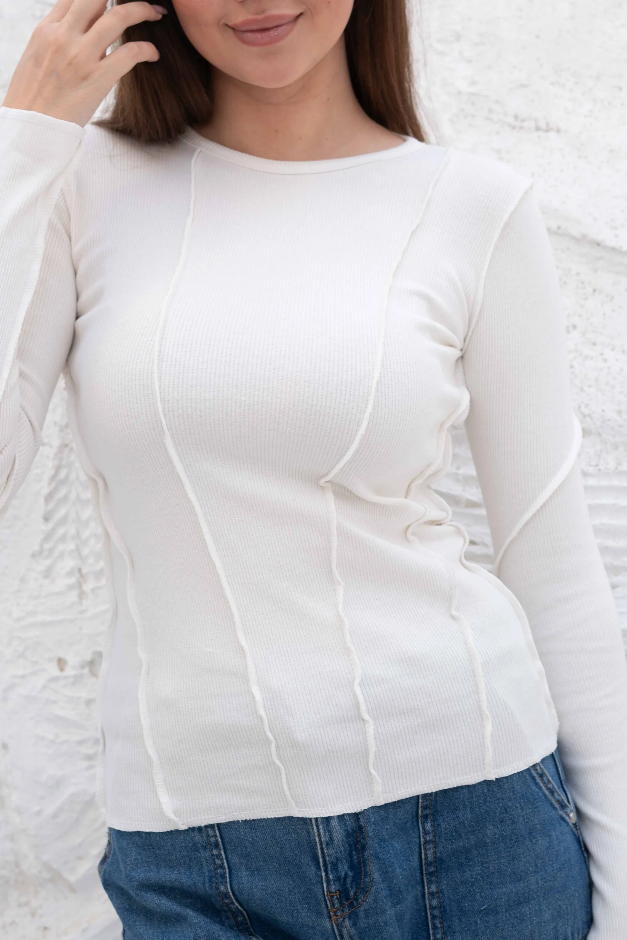 Elegant SlimFit Ribbed Seamline Long Sleeve Top