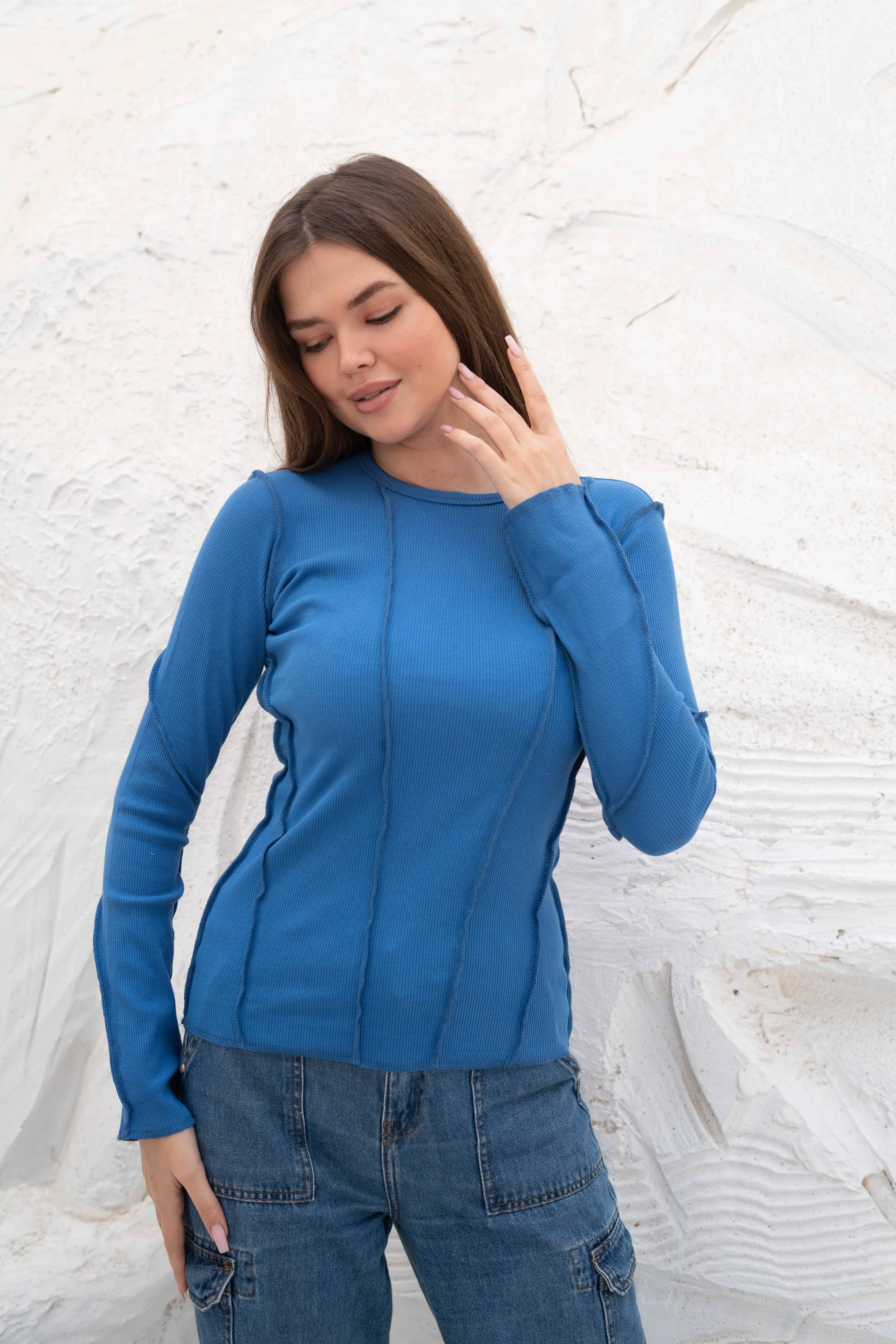 Elegant SlimFit Ribbed Seamline Long Sleeve Top