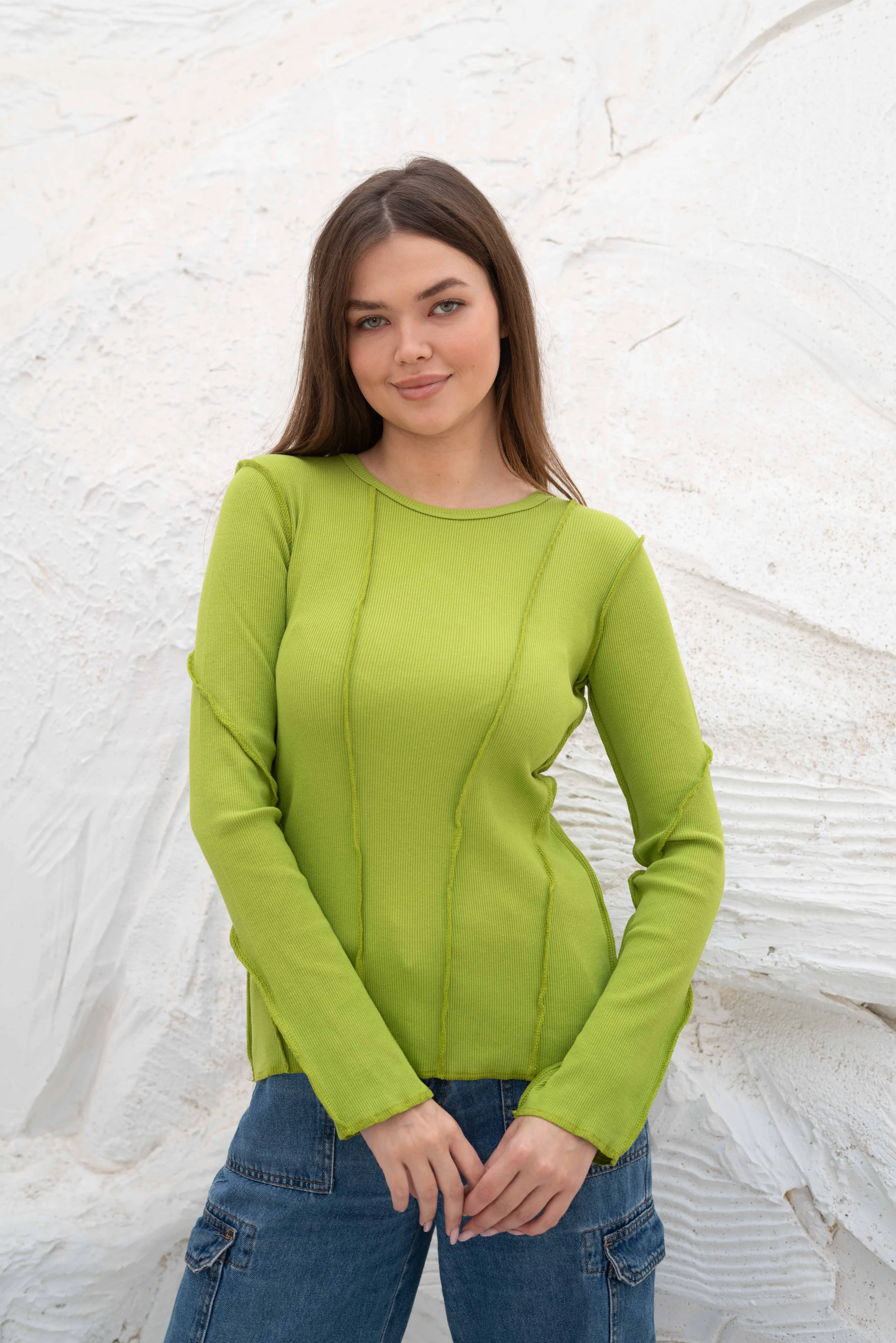 Elegant SlimFit Ribbed Seamline Long Sleeve Top