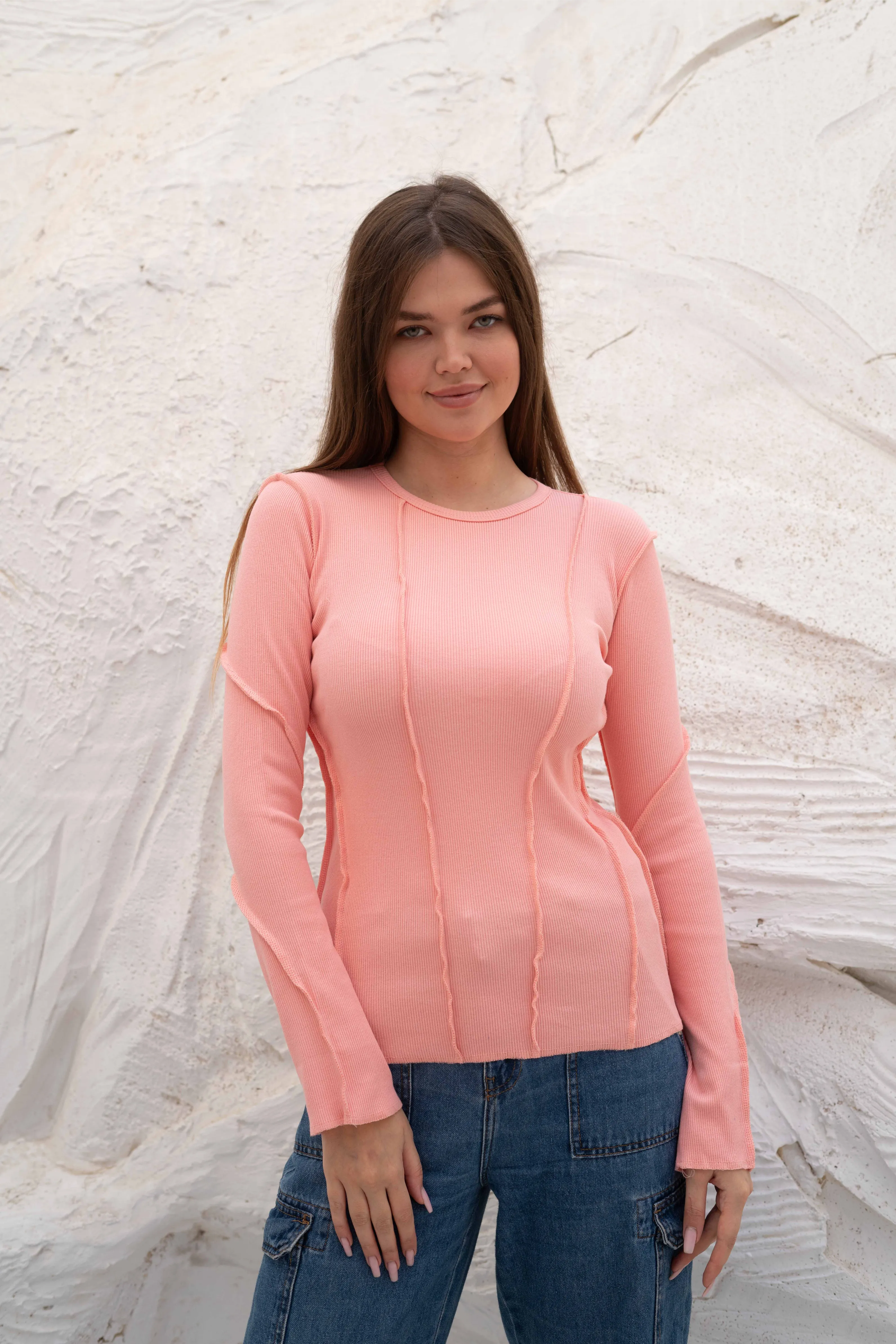 Elegant SlimFit Ribbed Seamline Long Sleeve Top