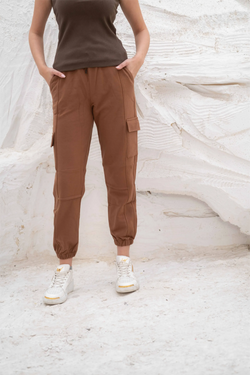 Image of Relaxed fit cargo jogger pants with elastic cuffs