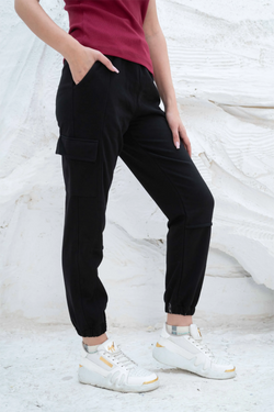 Image of Relaxed fit cargo jogger pants with elastic cuffs