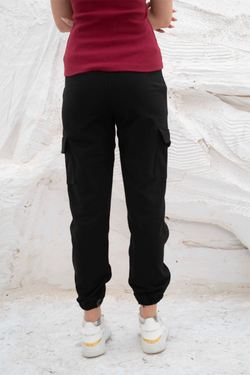 Image of Relaxed fit cargo jogger pants with elastic cuffs