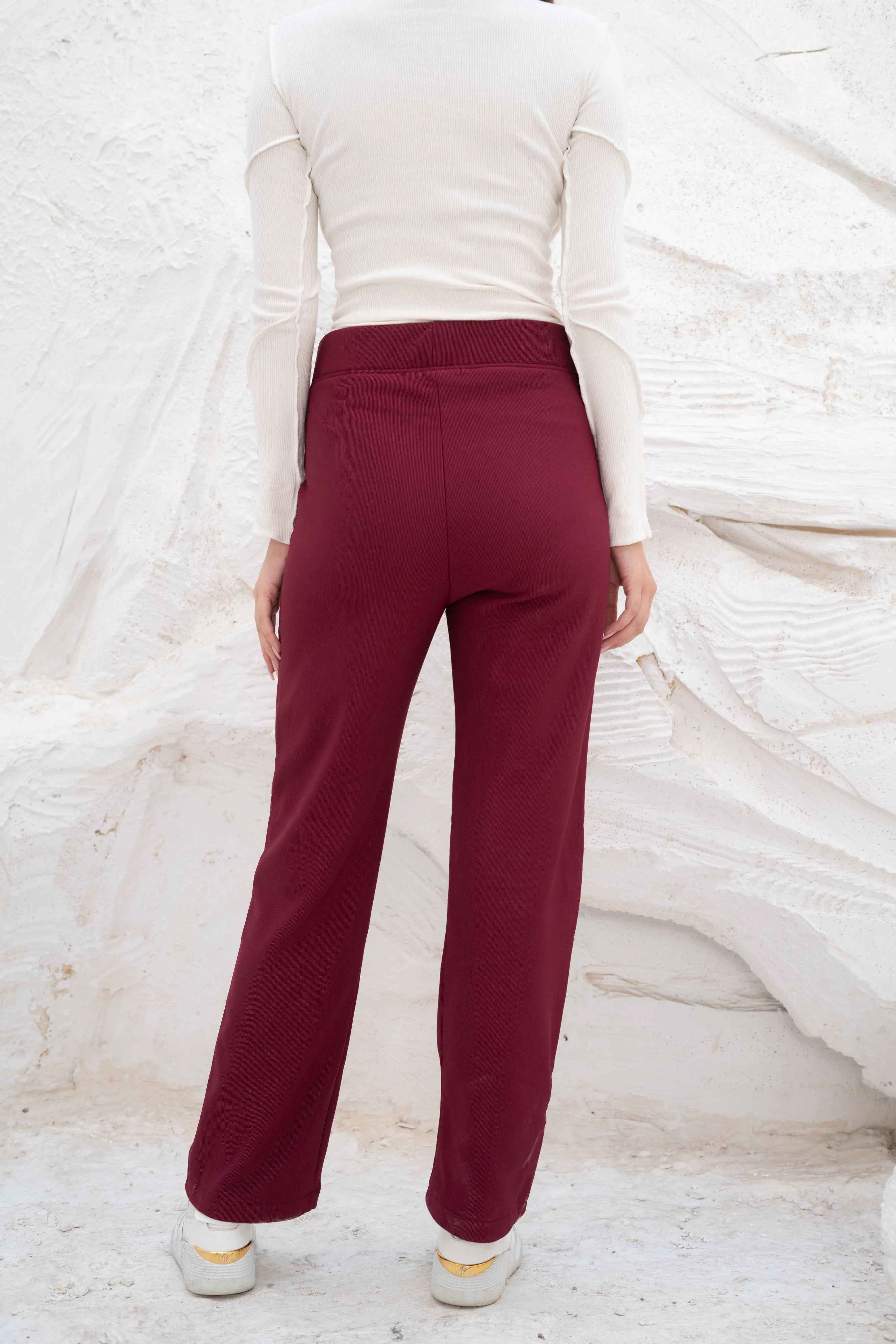 High waisted straight leg ribbed knit pants