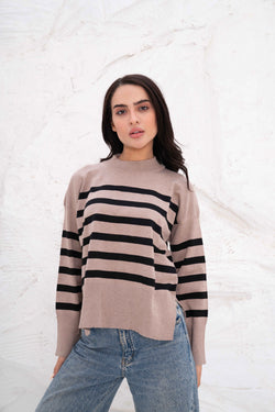 Image of Casual Striped Wool Pulllover